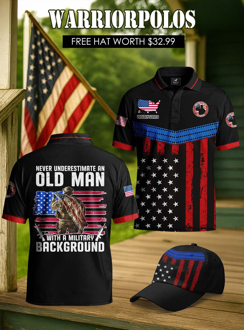 Never Underestimate An Old Man With A Military Background Polo Shirt Deal