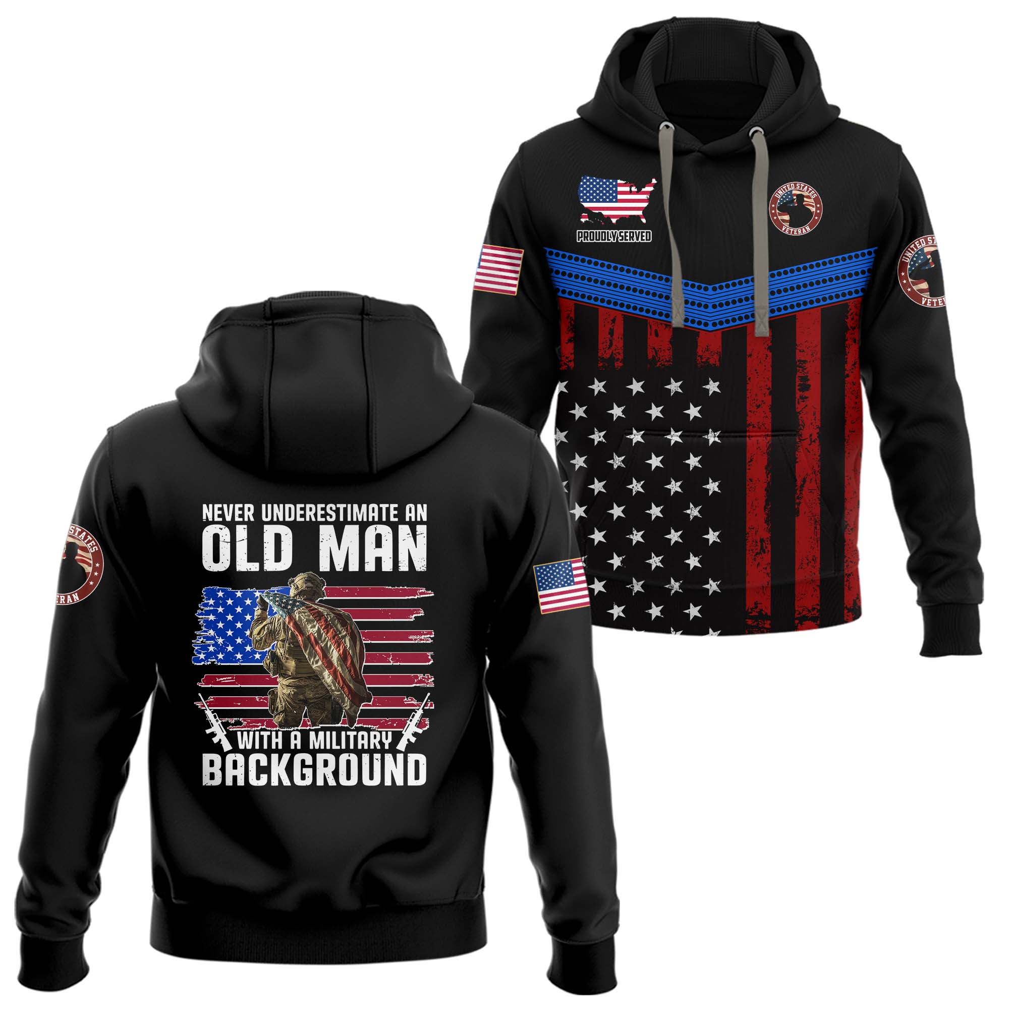 Never Underestimate An Old Man With A Military Background Hoodie