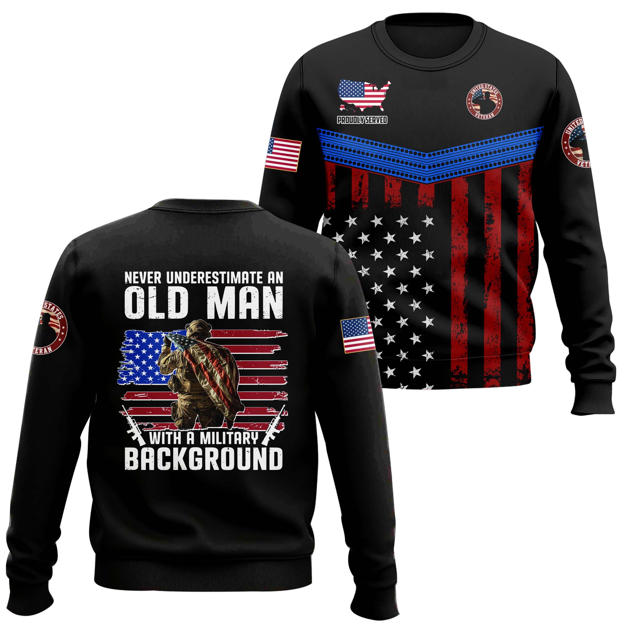Never Underestimate An Old Man With A Military Background Sweater