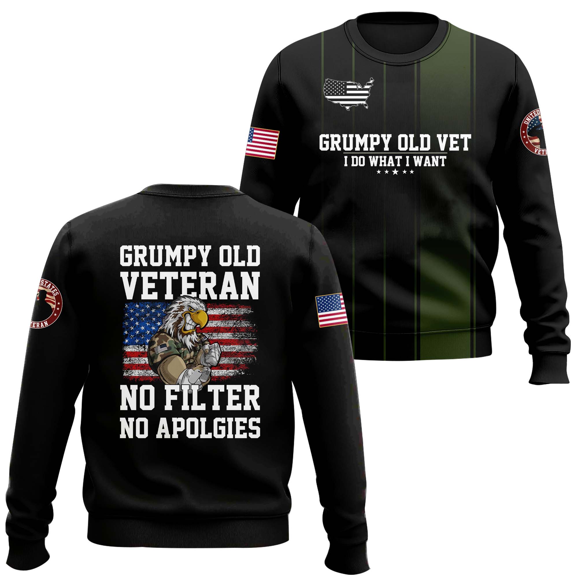 American Flag Grumpy Old Vet Sweater