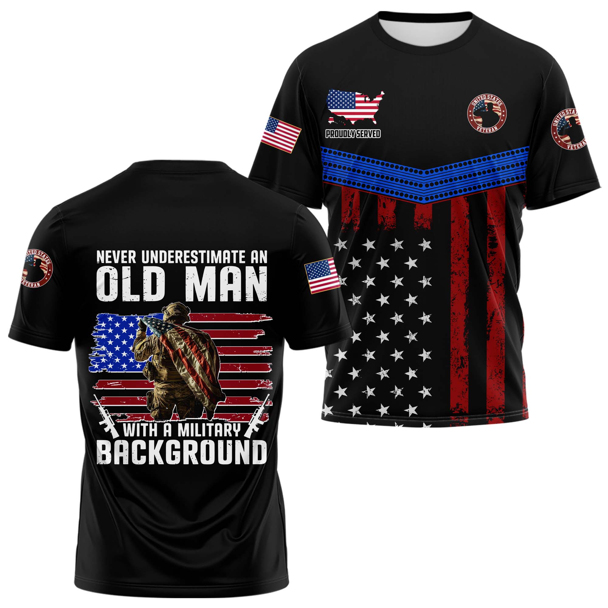 Never Underestimate An Old Man With A Military Background T-shirt