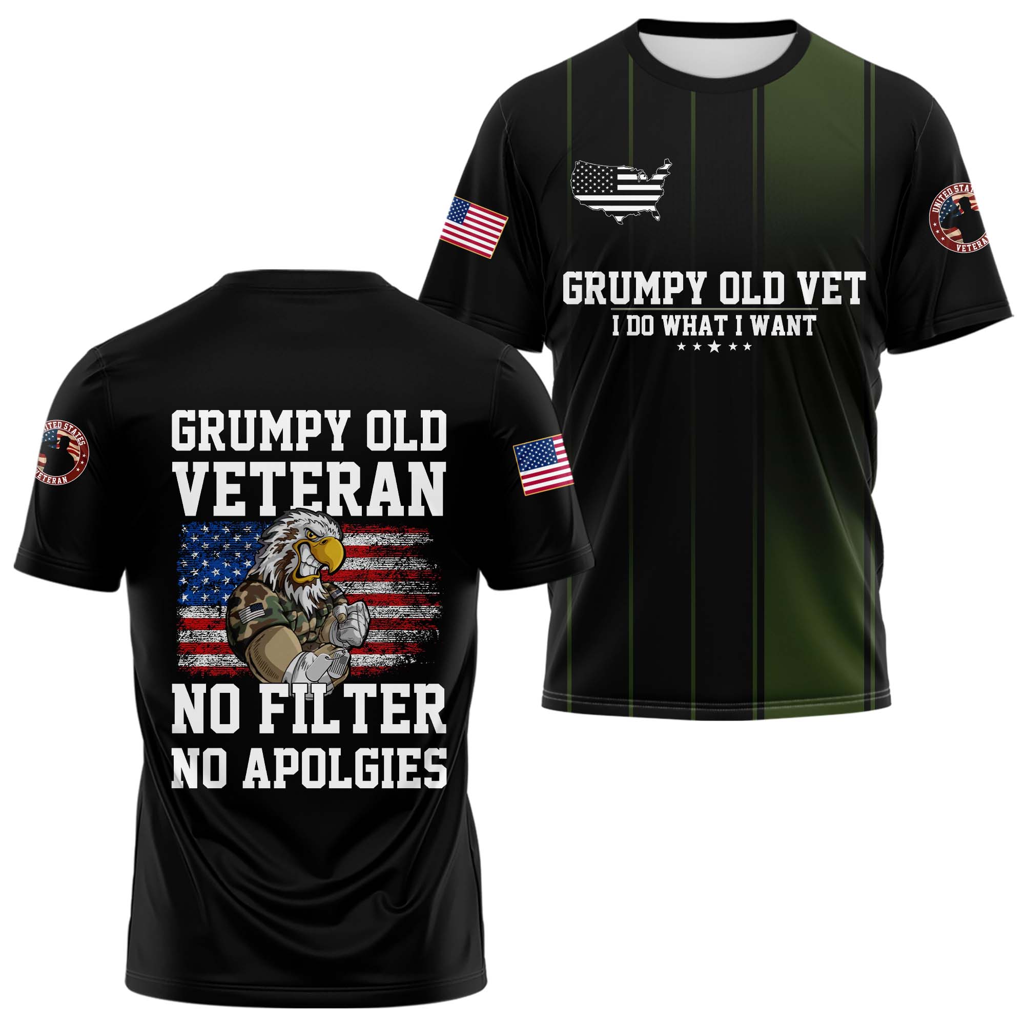 American Flag Grumpy Old Vet T-shirt