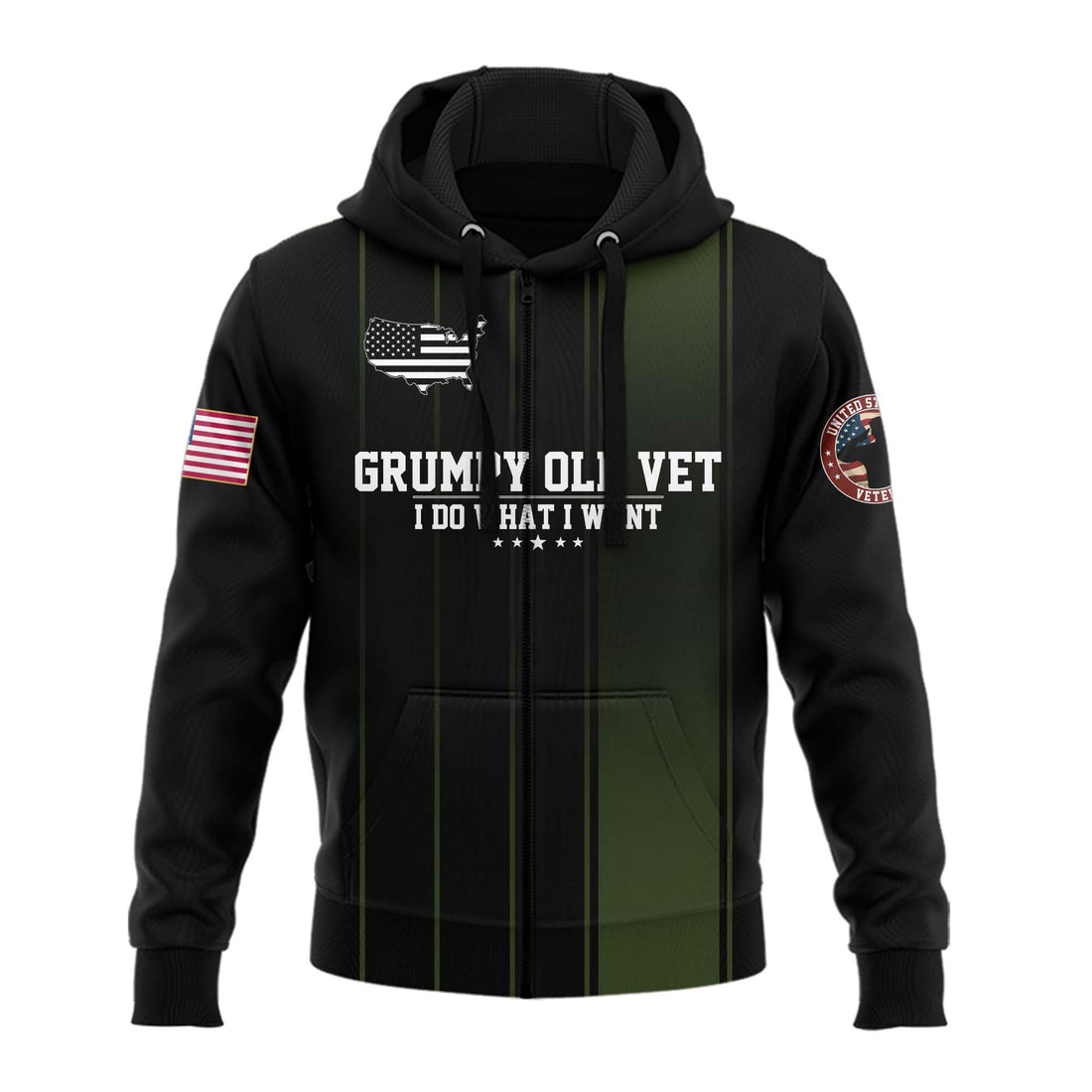 American Flag Grumpy Old Vet Hoodie Zip
